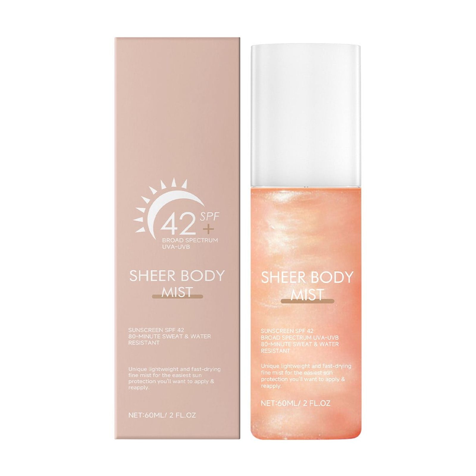 Sunglaze Sheer Body Mist Sunscreen SPF 42, Infused with Shimmering Body Oil,Hydrating Mist, Hydrates, Brightens,Gives Skin a Glowy Finish, Lightweight, Fast-Absorbing(60ML)